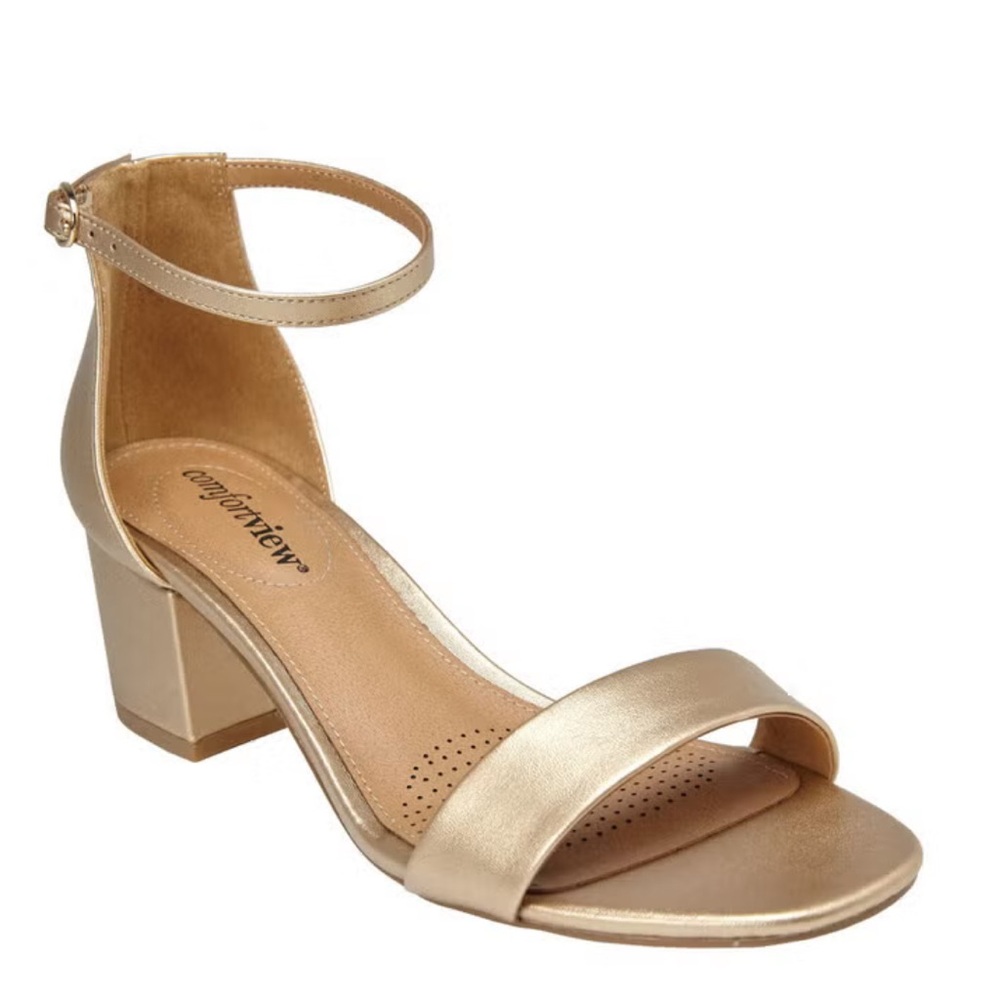 COMFORTVIEW The Orly Sandal Gold Strappy Sandals Low Heel- Size 10W